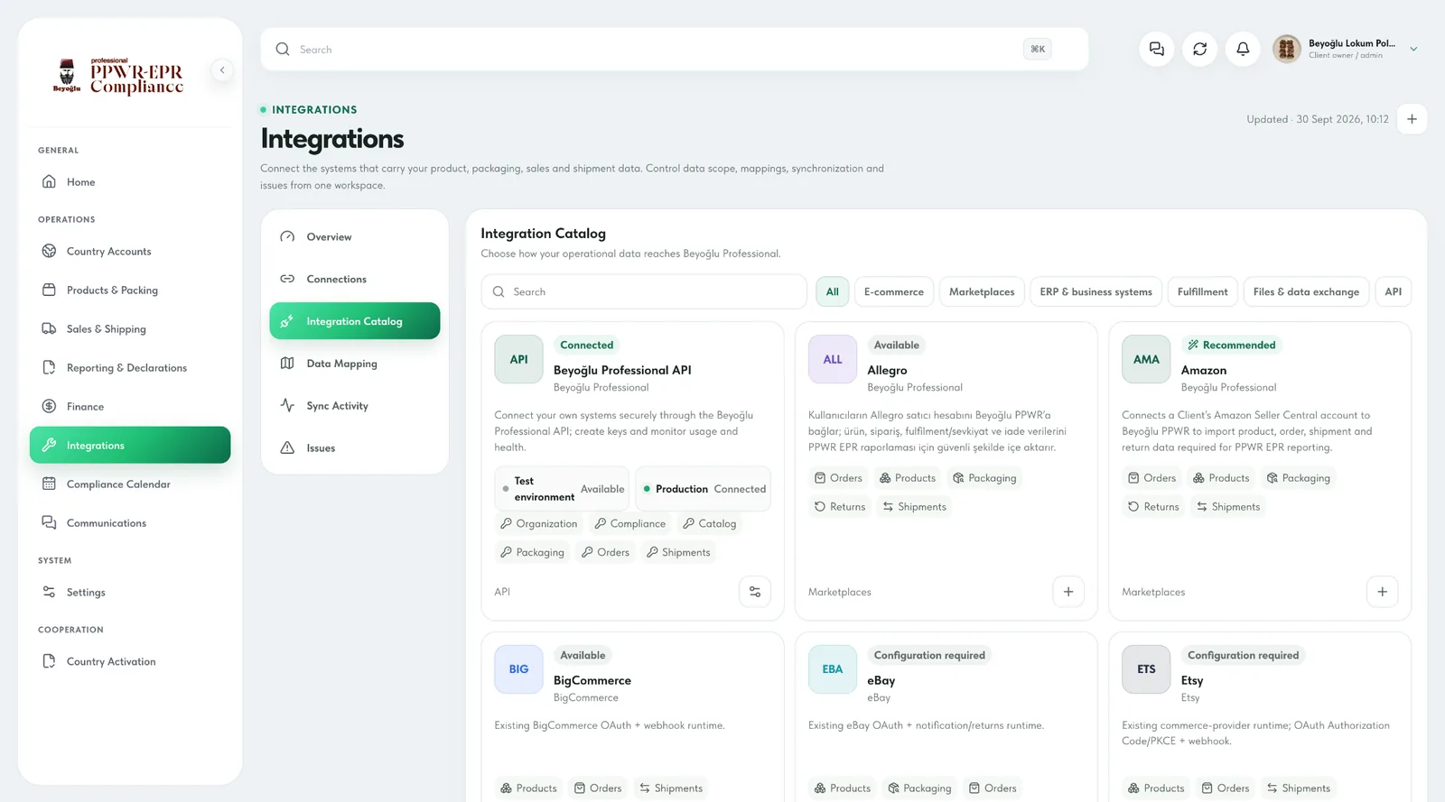 Beyoğlu Professional integrations catalog